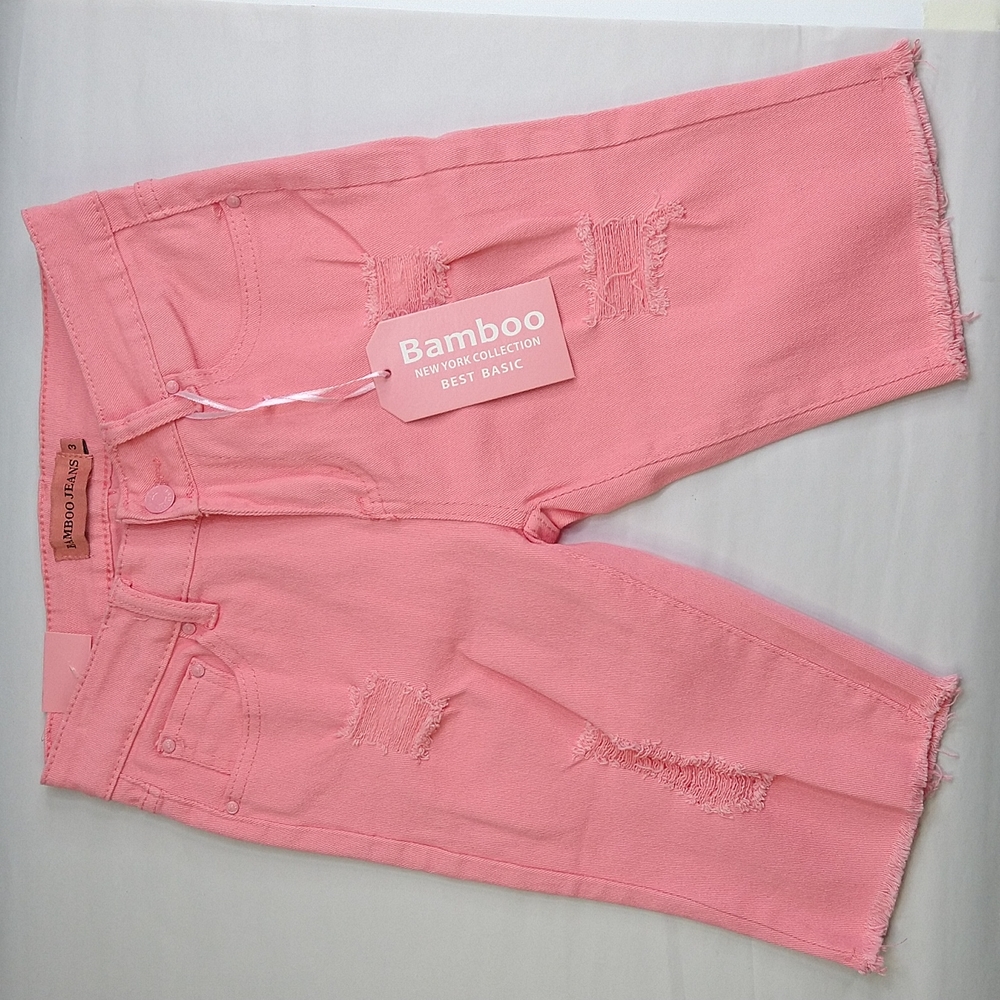 Bamboo  Stretch Distress Jeans Rose Size: 3